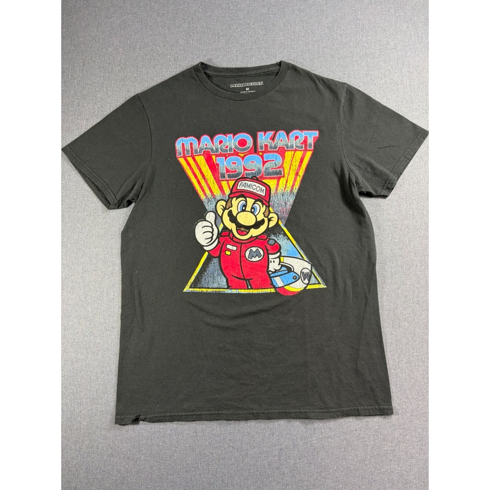 Nintendo Mario Kart 1992 Famicom Graphic T-Shirt Kids Medium Black Retro Racing